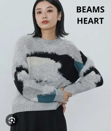 빔즈하트 카모플라쥬 패턴 니트 울 혼방 BEAMS HEART