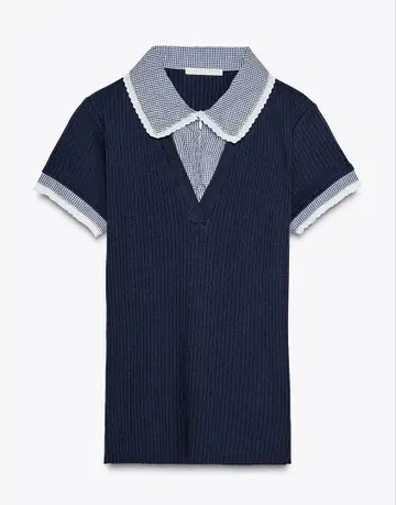 ZARA 피터팬 칼라 리브 T셔츠 S 사이즈 nugu grl