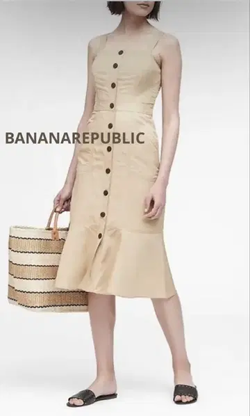 BANANA REPUBLIC 린넨코튼 버튼 미디 원피스
