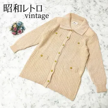 쇼와 레트로 빈티지 골드 버튼 꽃 버튼 가디건 더스티 핑크