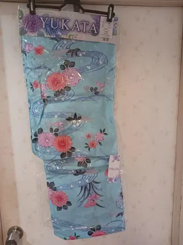 스카이블루 꽃무늬 유카타 152-167 cm