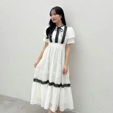AnMILLE 레이스 라인 도트 OP