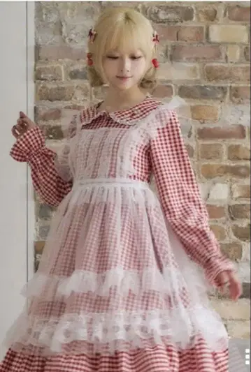 시마무라 호시나 사쿠라코 콜라보 체크 무늬 롱 원피스