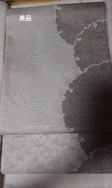 새상품급 실버 그레이 후쿠로 오비 망사 무늬 순수 실크