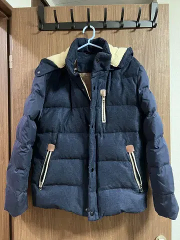 네이비 다운 자켓 후드 부착 여성용 프리 사이즈
