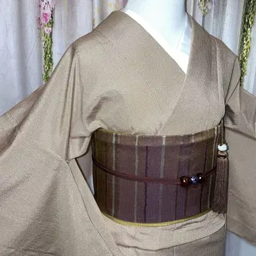 단벌 기모노 오메시 격자 순수 실크 단품