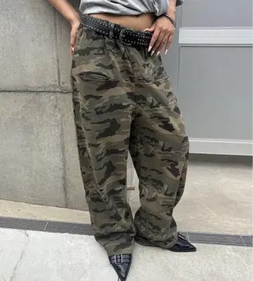 슬래시 포켓 맨투맨 이지 팬츠 바지 카키 카모플라쥬