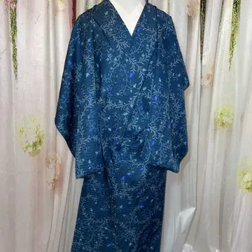 네이비 꽃무늬 기모노 겉옷 옷감 순수 실크 단품