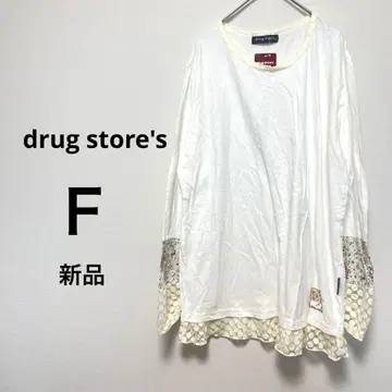 새상품 드럭 스토어즈 F 티셔츠 롱 화이트 도트 꽃무늬 T셔츠 긴팔