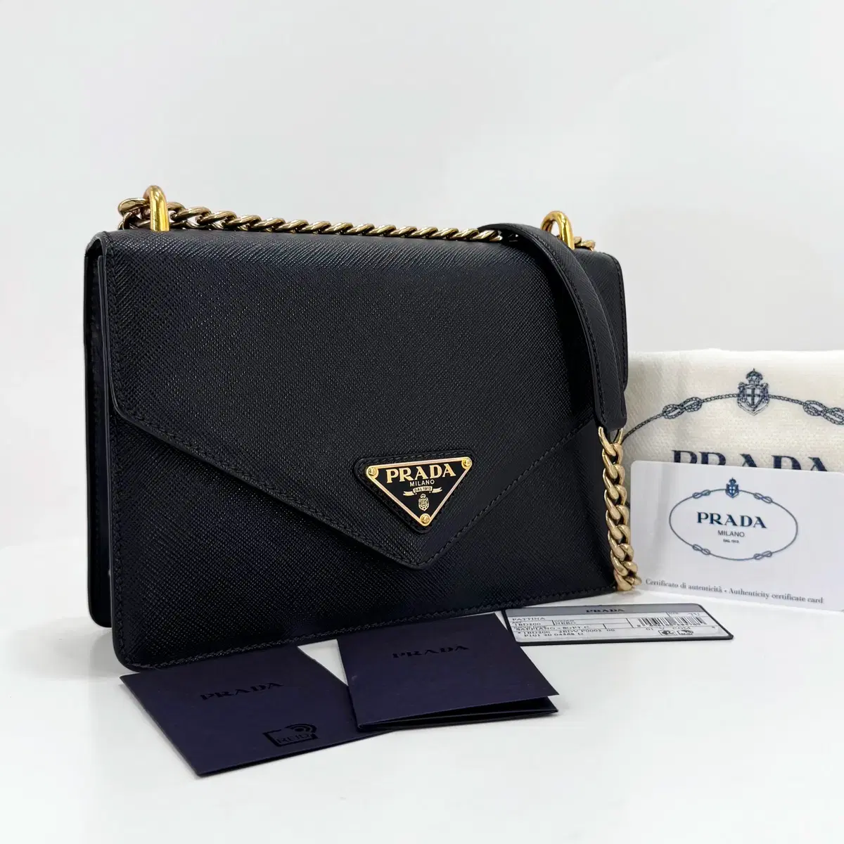 [100% Authentic] Prada Envelope Saffiano Chain Shoulder Bag & Crossbody Bag Black