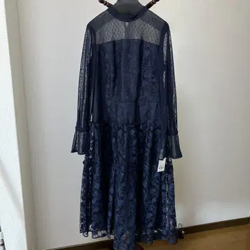 네이비 레이스 드레스 긴팔 플레어