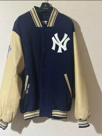 구제 의류 90s MLB 양키스 천연 가죽 울 자켓 바시티 자켓