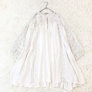 ZARA 자라 베이직 튜닉 긴팔 보라 레이스 아이보리 리본 면