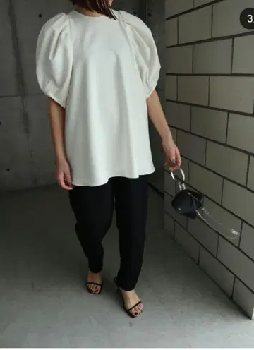 자카드 퍼프 슬리브 풀오버