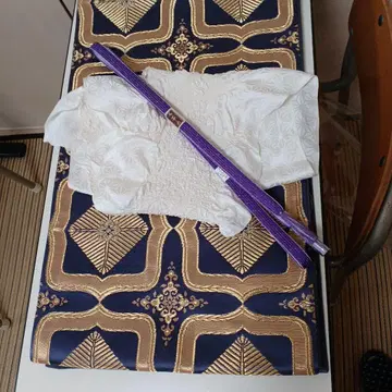 네이비 블루 골드 후쿠로 오비와 허리띠, 오비 장식 천.