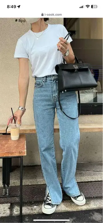 ISOOK 하이웨스트 슬릿 데님 팬츠
