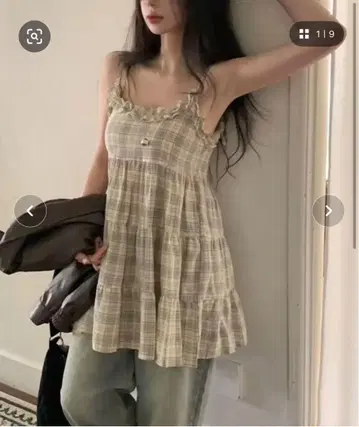 ammy. 에이미 도트 체크 무늬 레이어드 미니 원피스