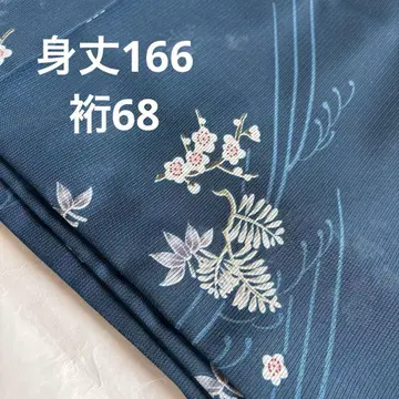 명주 코몬 워셔블 기모노 남색 파랑 남색 입파꽃 분 톨 사이즈