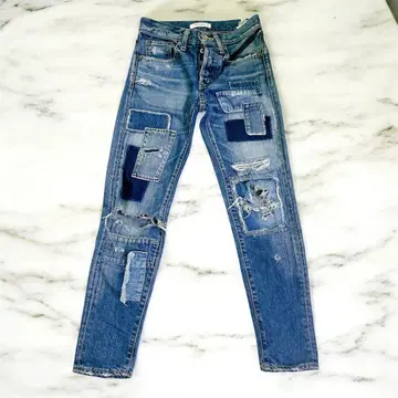 moussy 마우지 23인치 데미지 진 데님 팬츠 패치워크