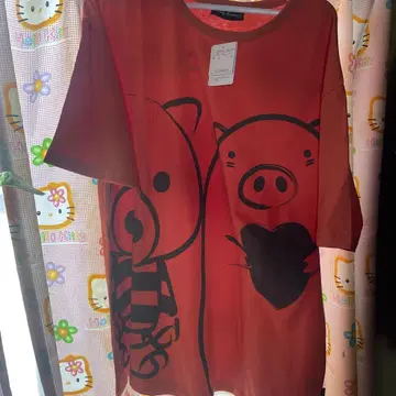 캐릭터 프린트 T셔츠 오렌지 컬러 F 사이즈