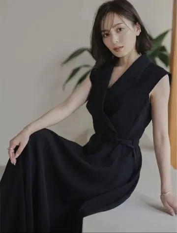 anuans 더블 새틴 테일러드 플레어 원피스