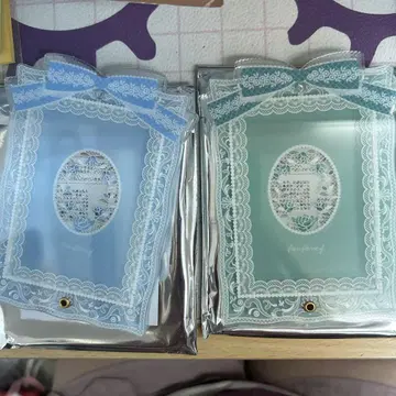 FUKUYA 후쿠야 포토 카드 아크릴 프레임 레이스 리본 그린과 파랑