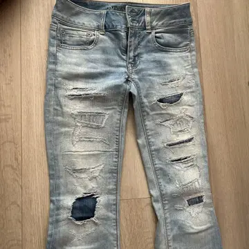 데미지 가공 스키니 데님 팬츠