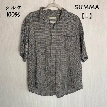 스마 반팔 셔츠 실크 100% 체크 무늬 L SUMMA 남성용