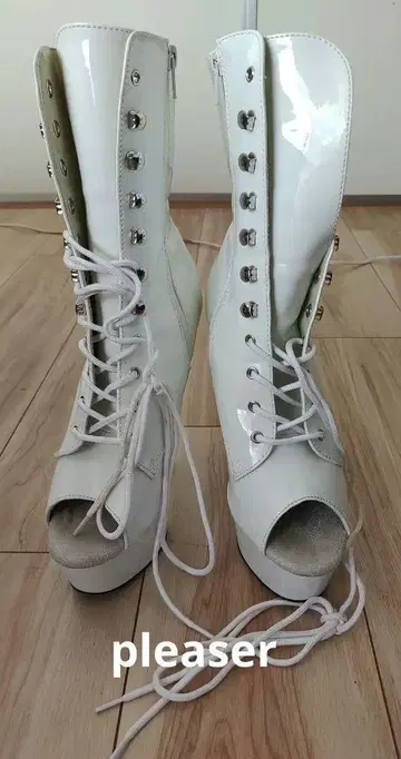 숏부츠 통굽 핑힐 레이스업 Pleaser