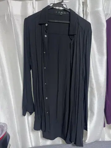 NO ID 블랙 롱 셔츠 긴팔