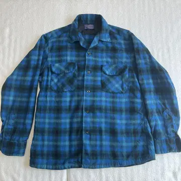 50s Pendleton 옴브레 보드 셔츠 울 M 블루