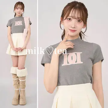 택 포함 새상품 다리치 DD 로고 베이직 니트탑 그레이