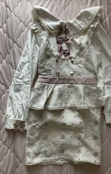 lizlisa 모노그램 트위드 원피스 화이트