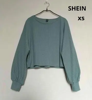 SHEIN 쉬인 스카이블루 계열 리브 긴팔 크롭 상의
