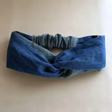 정네이비 나염 린넨 크로스 터번 2톤 컬러 헤어밴드