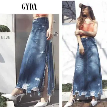 [ GYDA ] 사이드 슬릿 데님 롱 스커트