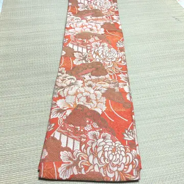 마루 오비 전 통 순수 실크 주홍색 계열 앤티크 레트로 폭 22cm