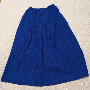 ichi antiques 파랑과 블랙 체크 무늬 롱 스커트