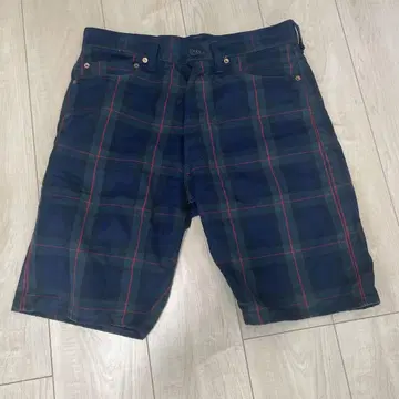 본쿠라 체크 팬츠 30 네이비 레드 그린