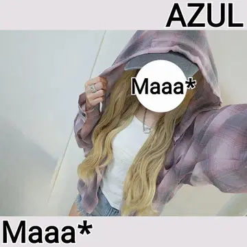 AZUL 초귀여운 숏 기장 후드 부착 체크 셔츠