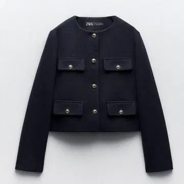 zara 플랩 크롭 자켓 네이비