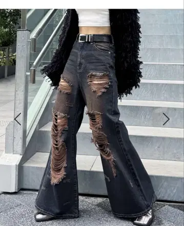 빈티지 데미지 플레어 데님 블루