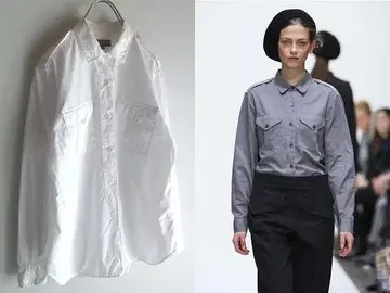 LOOK 사용 같은 형태 마가렛호웰 둥근 카라 밀리터리 셔츠 2 화이트