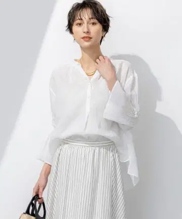 온워드 23구 [세탁 가능] LIBECO 턱 슬리브 셔츠 화이트 38