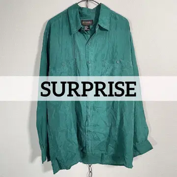 90s 빈티지 SURPRISE 실크 셔츠 그린 짙은 녹색 가슴 포켓