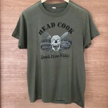 US 빈티지 HEAD COOK T셔츠 L 사이즈 올리브 그린