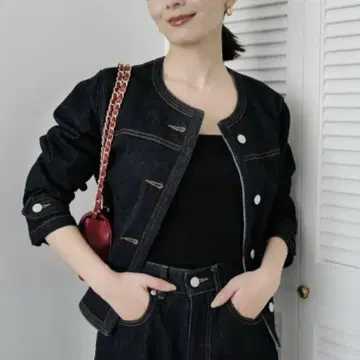택없는 새상품 anuans 노카라 데님 자켓