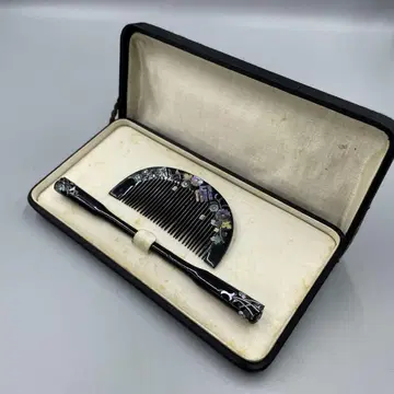 228 빈티지 하자품 조개 블랙 컬러 꽃무늬 머리 장식 세트 케이스 포함