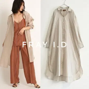 택 포함 새상품 FRAY I.D 까멜리아 시어 롱 셔츠 원피스 베이지