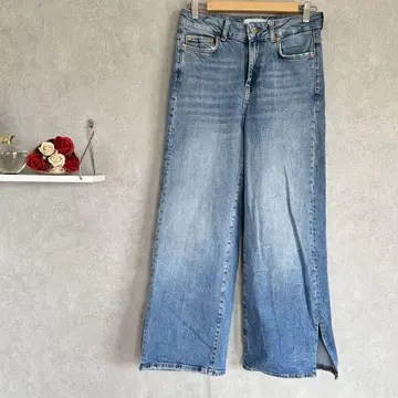 ZARA 데님 팬츠 청바지 와이드 스트레이트 데님 밑단 슬릿
